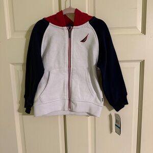 Boys Nautica Red White & Navy Full Zip Front Logo Hoodie with Tags Size 24 Mo